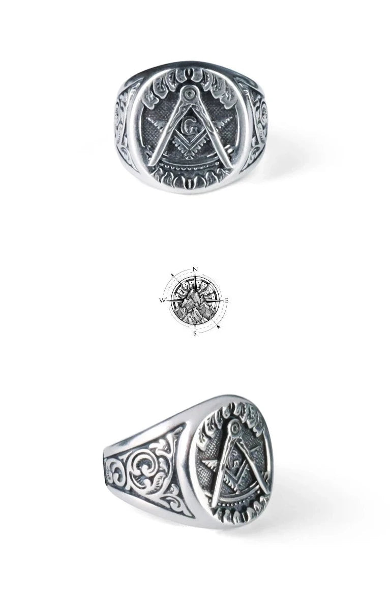 Past Master Blue Lodge Ring - 925 Sterling Silver Square & Compass G - Bricks Masons