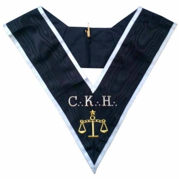 Premier Grand Juge 30th Degree French Collar - Black Moire with White Borders - Bricks Masons
