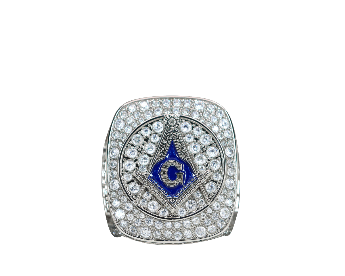Master Mason Blue Lodge Ring - 925 Sterling Silver Shining Rhinestones - Bricks Masons