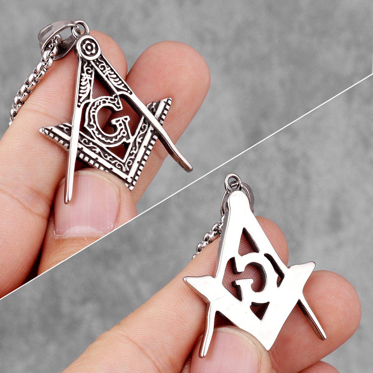 Master Mason Blue Lodge Necklace - Square and Compass G Stainless Steel