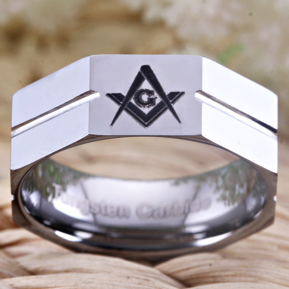 Master Mason Blue Lodge Ring - Tungsten Carbide Personalizable