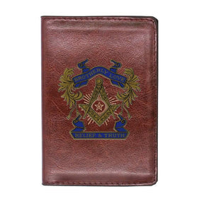 Master Mason Blue Lodge Wallet - Brotherly Love Leather Passport & Wallet Cover Brown & Black