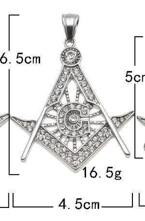 Master Mason Blue Lodge Necklace - All Rhinestone Square & Compass