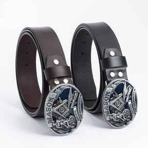 Master Mason Blue Lodge Belt - Serving The Community Square & Compass G (Coffee/Black)