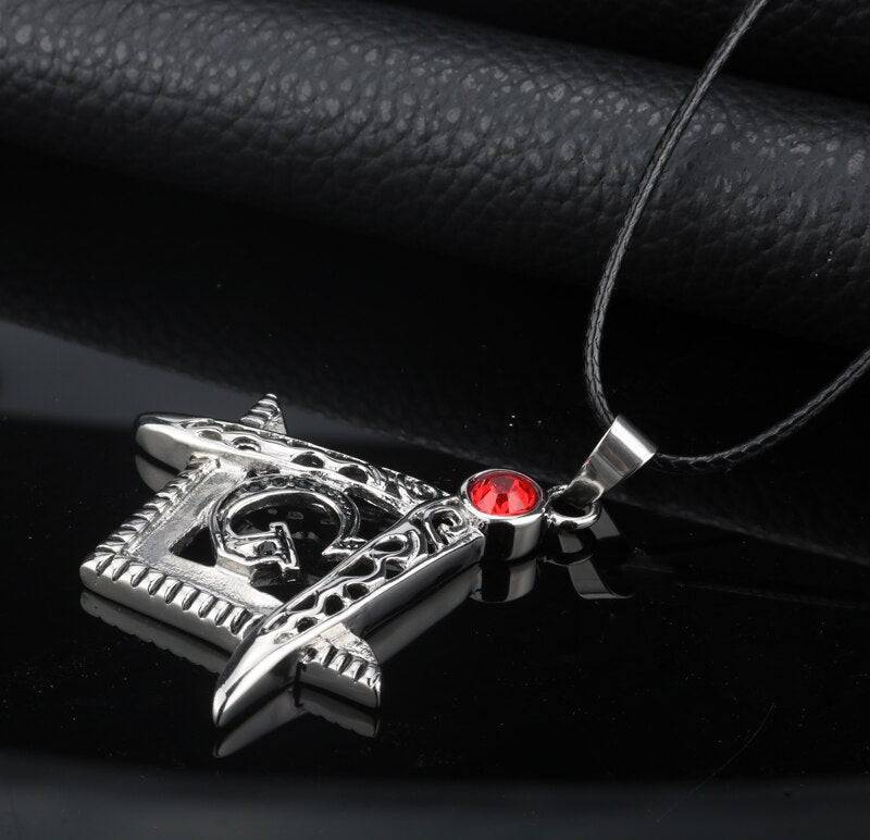 Master Mason Blue Lodge Necklace - All Red Crystal Square & Compass