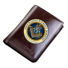 Master Mason Blue Lodge Wallet - Freemasons Without Borders Genuine Leather Black/Coffee