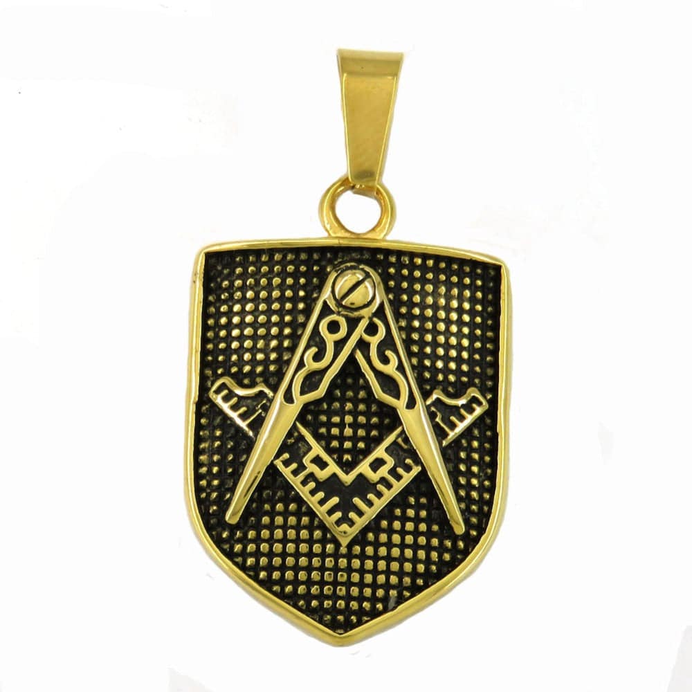 Master Mason Blue Lodge Necklace - Square and Compass Golden Shield Shape