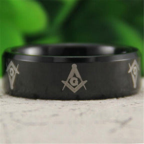 Master Mason Blue Lodge Ring - Reverse Comfort Fit Tungsten Personalizable