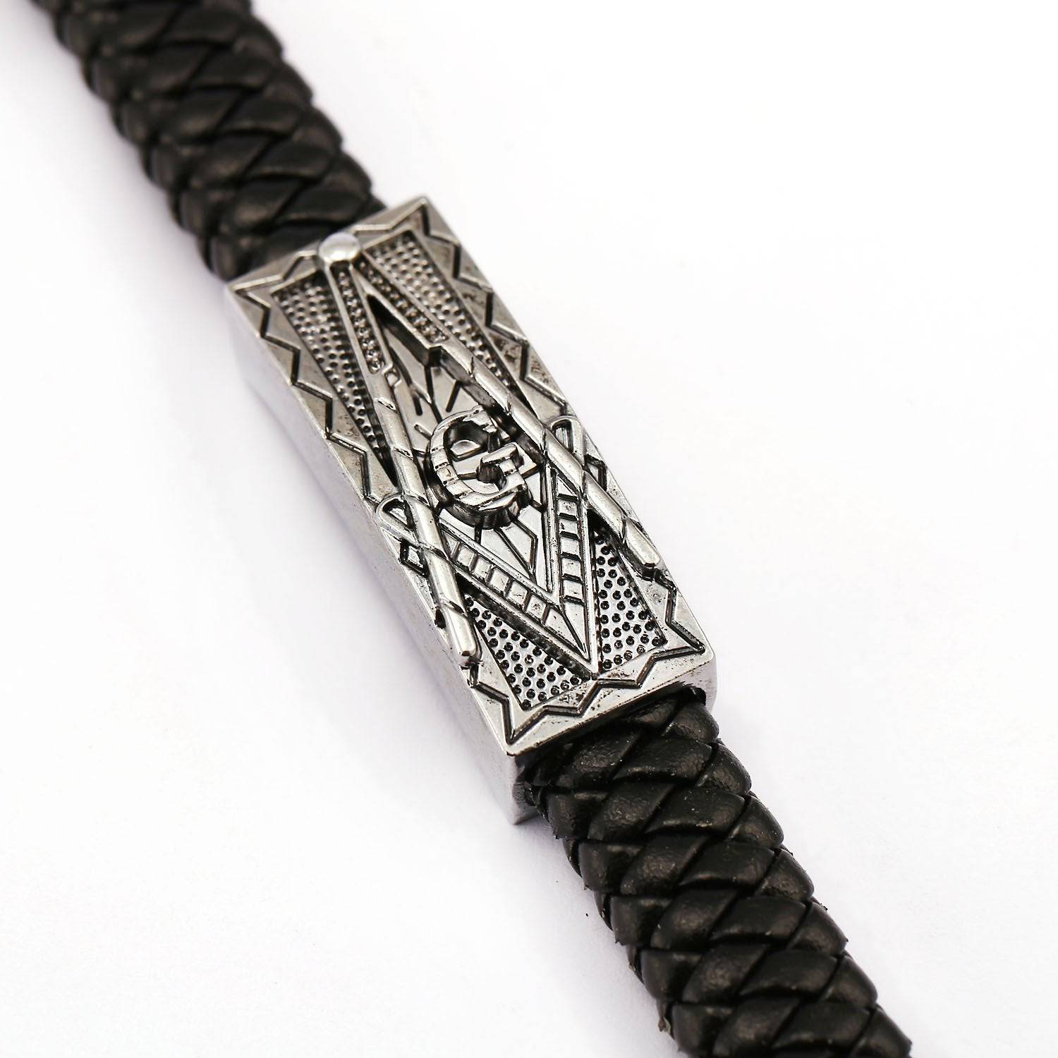 Master Mason Blue Lodge Bracelet - Silver Plated Leather Bracelet