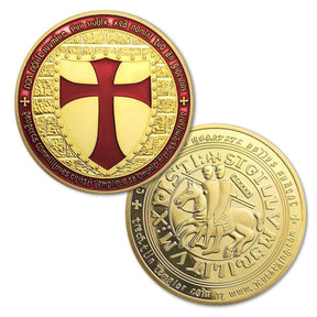 Knights Templar Commandery Commandery Coin - Wide Cross Shield Gold Plated Red (5 pieces)