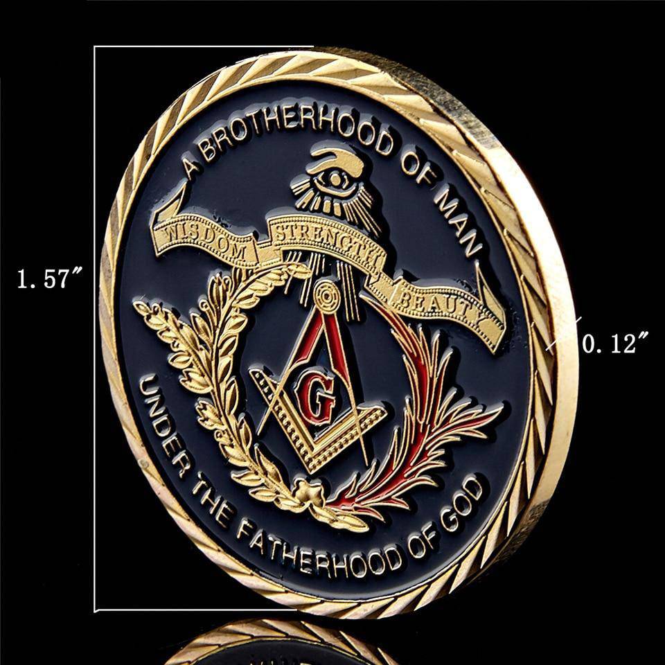 Master Mason Blue Lodge Coin - 14K Gold Plated A Brotherhood of Man Under the Fatherhood of God