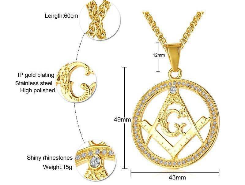 Master Mason Blue Lodge Necklace - Round Square Compass G