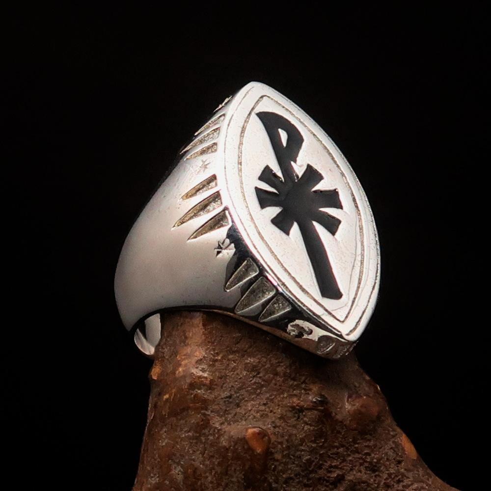 Red Cross Of Constantine Ring - Silver & Black Chi Rho Christogram Sterling Silver - Bricks Masons