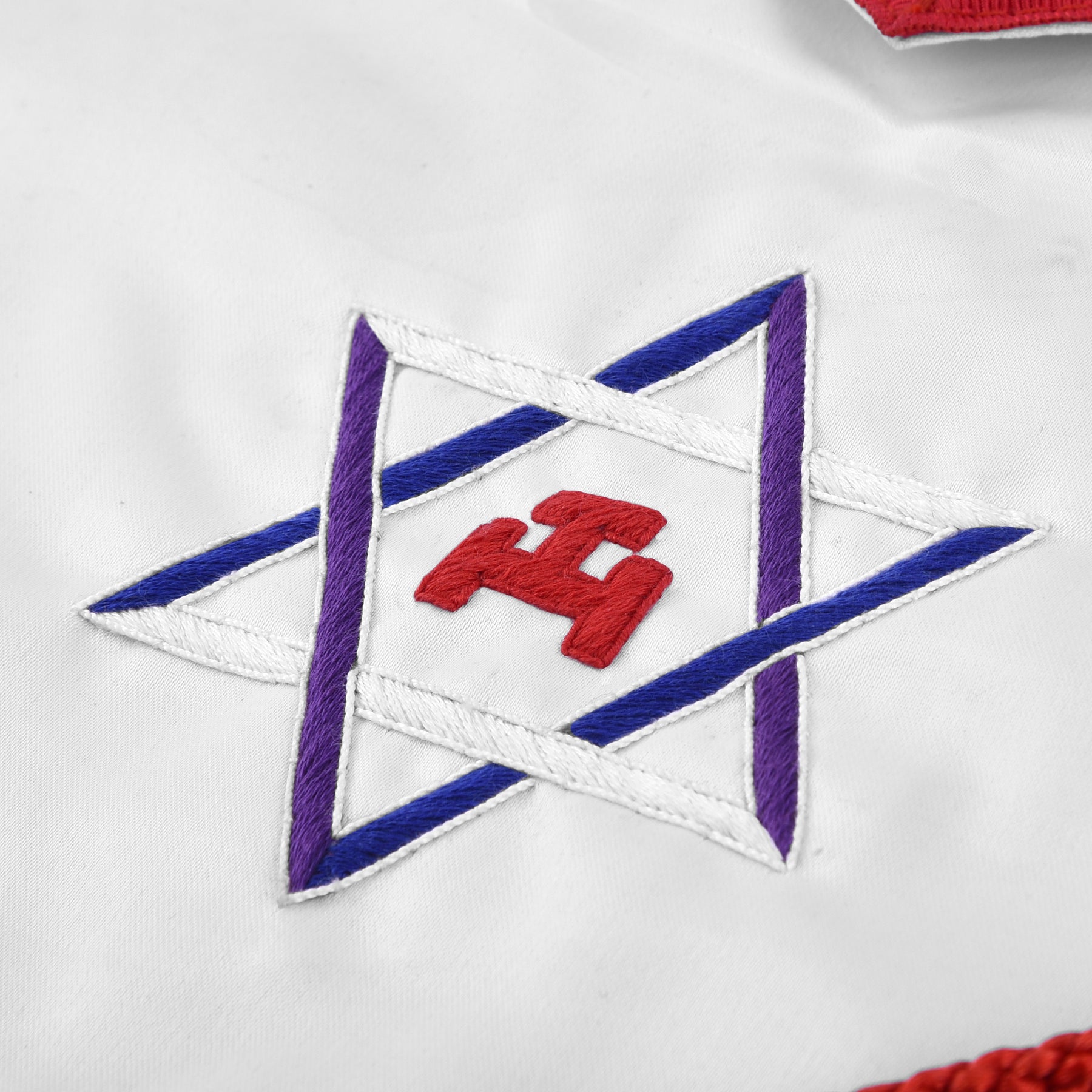Royal Arch Chapter Apron - Red Ribbon With Triple Tau & Star Of David - Bricks Masons