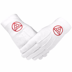 Royal Arch Chapter Gloves - White Cotton with Red Triple Tau Insignia - Bricks Masons