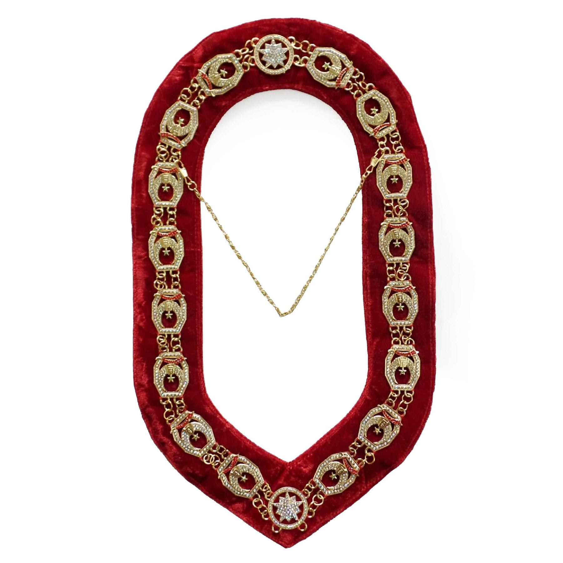 Shriners Chain Collar - Gold Plated with Rhinestones - Bricks Masons