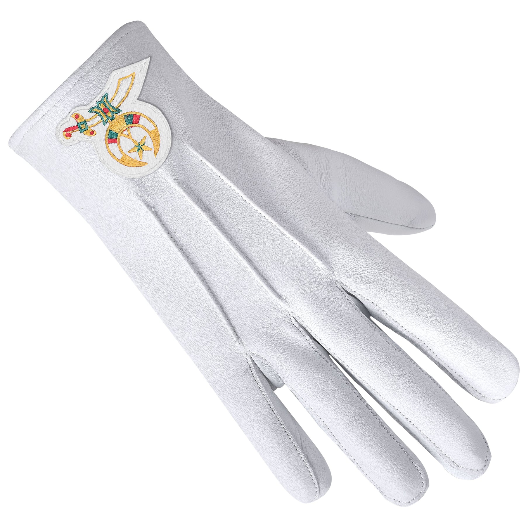 Shriners Glove - White Leather With Gold Emblem - Bricks Masons