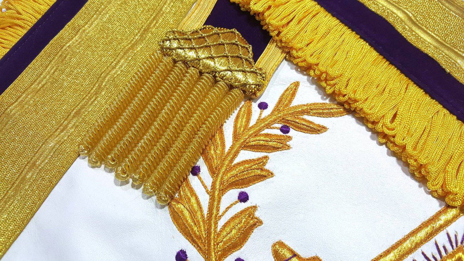 Past Master Blue Lodge Apron - Purple Velvet Gold Hand Embroidery