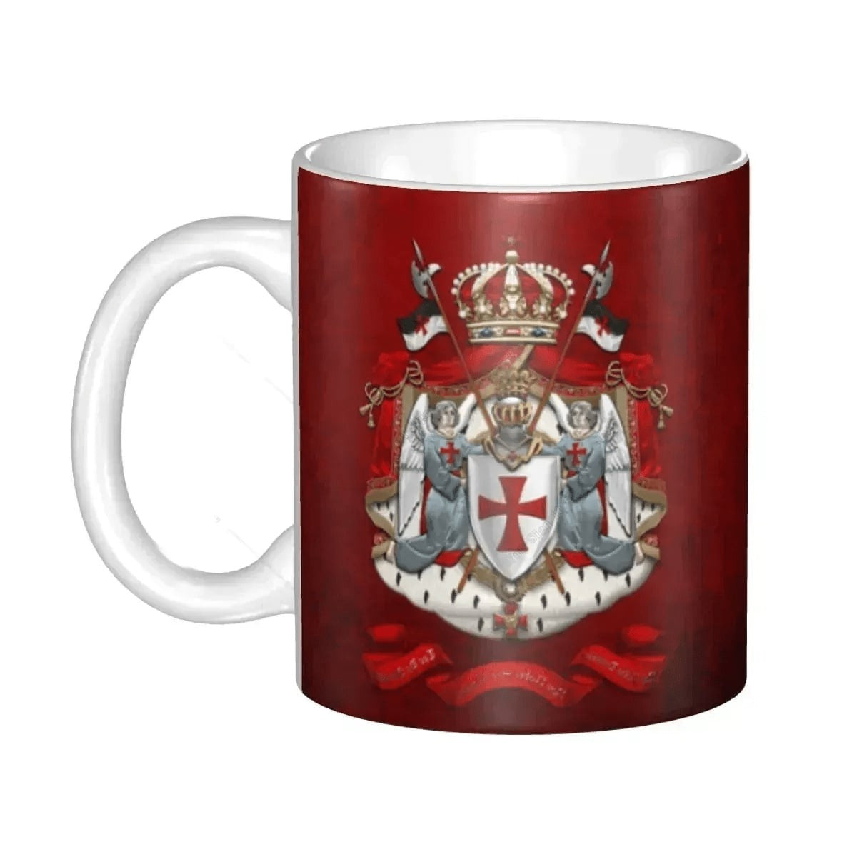 Knights Templar Commandery Mug - Porcelain Red Shield Cross - Bricks Masons