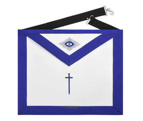 Tyler Blue Lodge Officer Apron - Machine Embroidery With Black Waist Belt - Bricks Masons