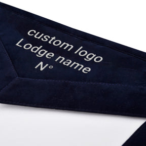 Tyler Blue Lodge Officer Apron - Navy Velvet With Silver Embroidery Thread - Bricks Masons