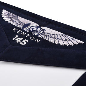 Worshipful Master Blue Lodge Officer Apron - Kenton Lodge Navy Velvet With Silver Embroidery Thread - Bricks Masons