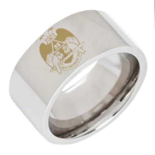 32nd Degree Scottish Rite Ring - Wings Down 8MM Pipe Silver Tungsten - Bricks Masons