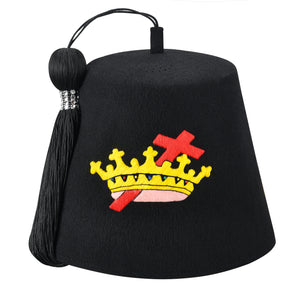 Knights Templar Fez Hat - Red & Gold Emblem (Rhinestones option) - Bricks Masons