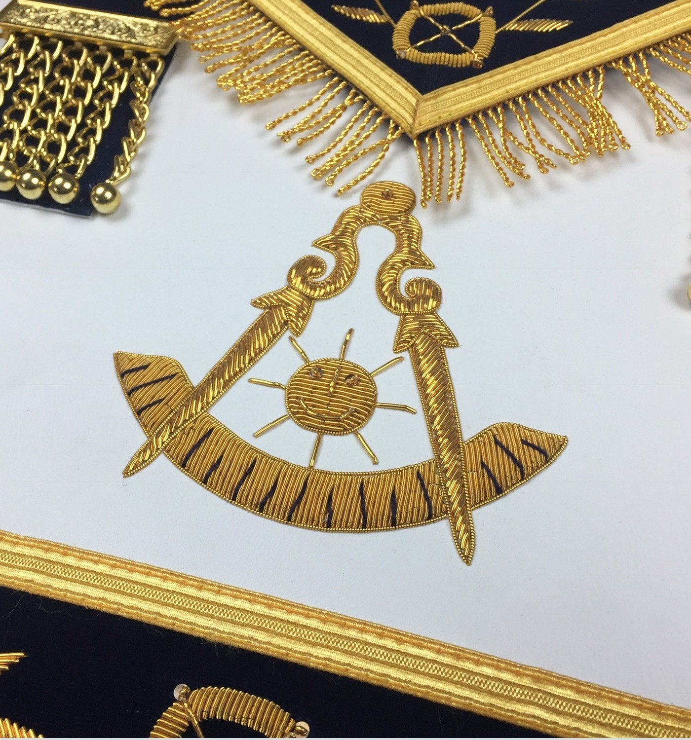 Past Master Blue Lodge Apron - Royal Navy with Gold Fringe - Bricks Masons