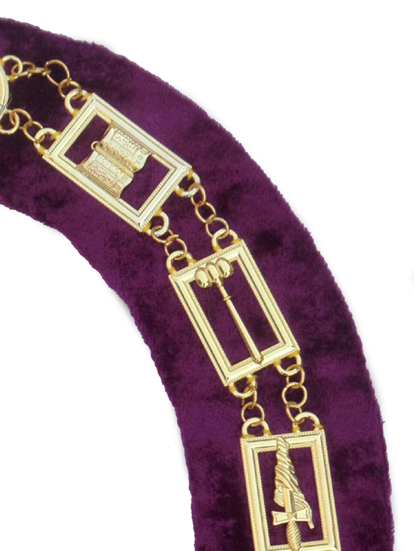 OES Chain Collar - Gold Plated on Purple Velvet - Bricks Masons