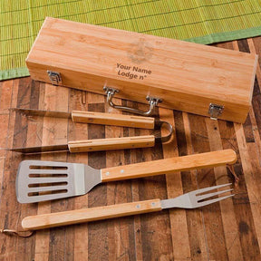 Grand Master Blue Lodge Grill Tool - BBQ Set & Bamboo Case - Bricks Masons