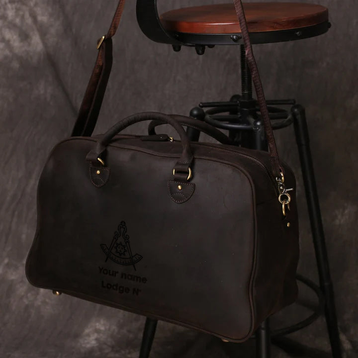 Past Master Blue Lodge California Regulation Travel Bag - (Dark Brown/Camel) - Bricks Masons