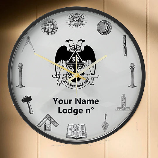 32nd Degree Scottish Rite Clock - Wings Down Frame with LED - Bricks Masons
