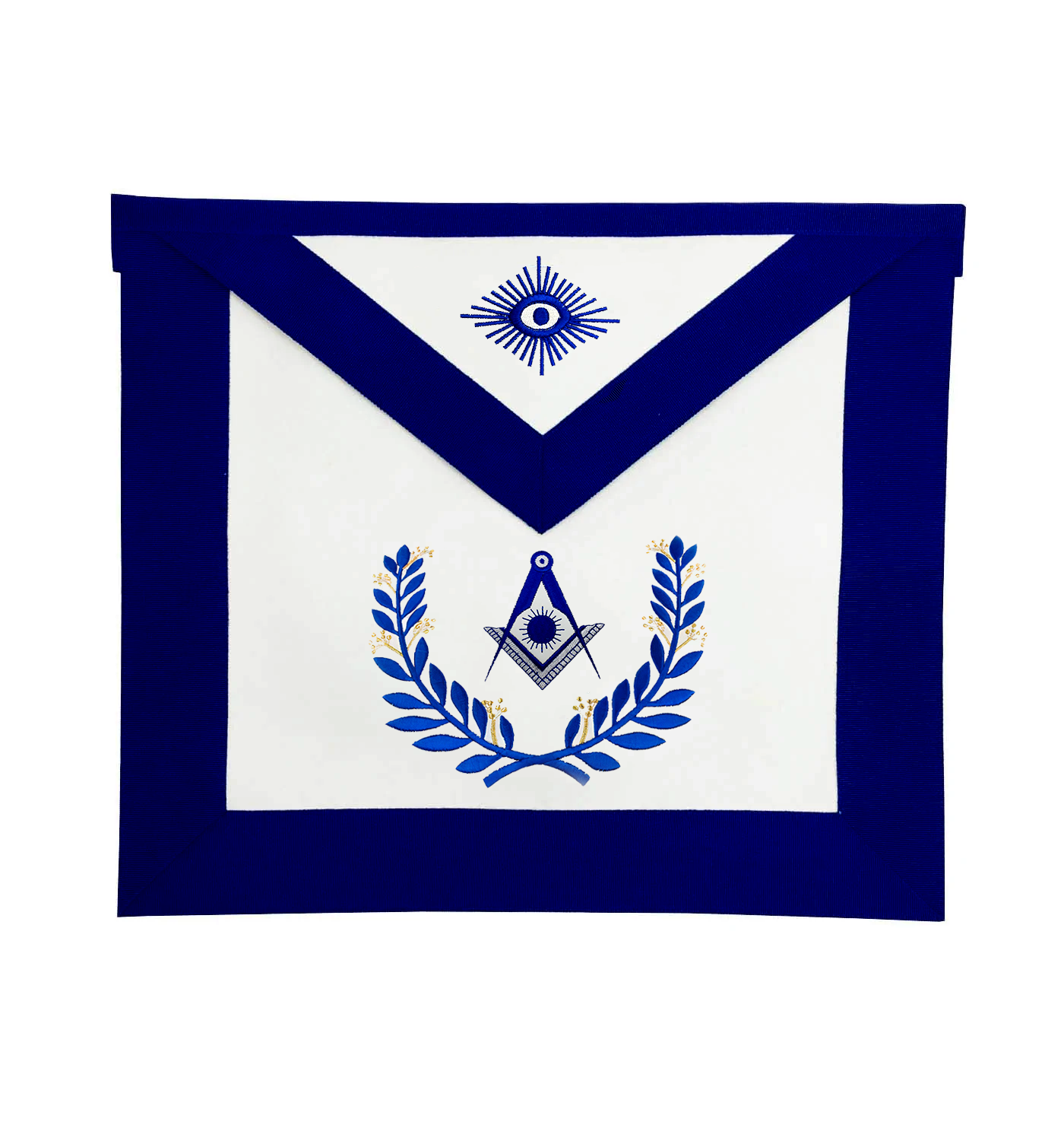 Senior Deacon Blue Lodge Officer Apron - Royal Blue Wreath Embroidery - Bricks Masons