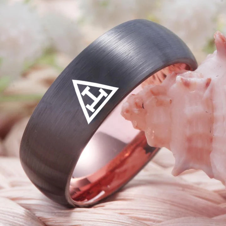 Royal Arch Chapter Ring - Gunmetal With Rose Gold Tungsten - Bricks Masons