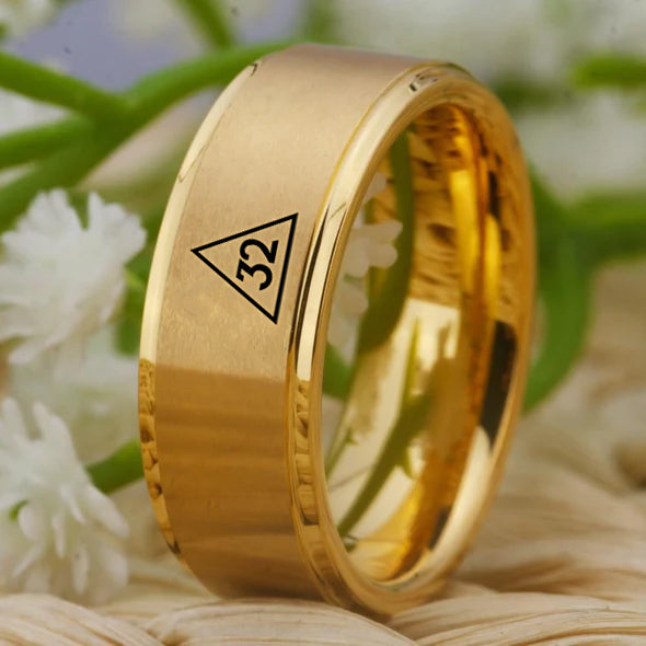 32nd Degree Scottish Rite Ring - Gold Tungsten - Bricks Masons