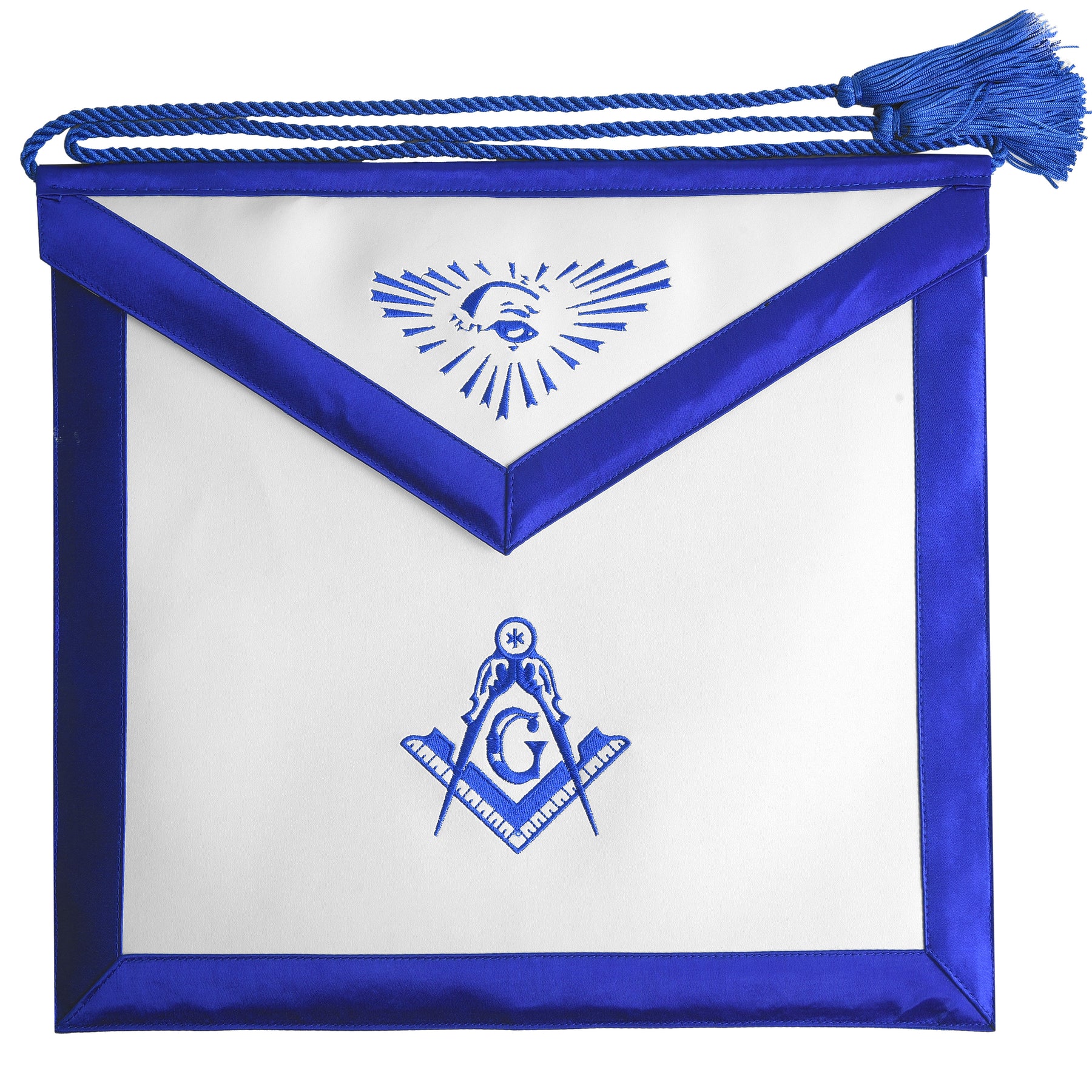 Master Mason Blue Lodge Apron - White With Blue Tassels - Bricks Masons