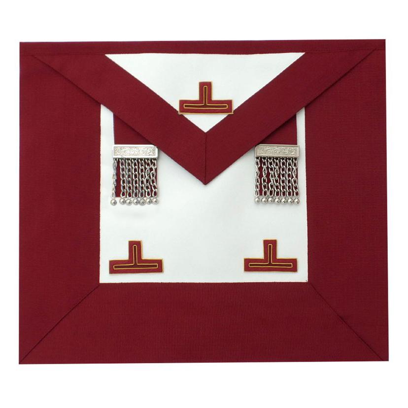 Grand Steward Craft English Regulation Apron - White & Wide Maroon - Bricks Masons