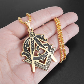 Master Mason Blue Lodge Necklace - Black & Gold Stainless Steel - Bricks Masons