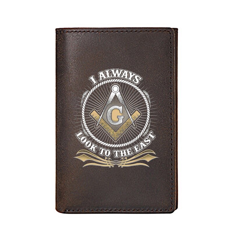 Master Mason Blue Lodge Wallet - I Always Look To The East Genuine Leather Brown - Bricks Masons