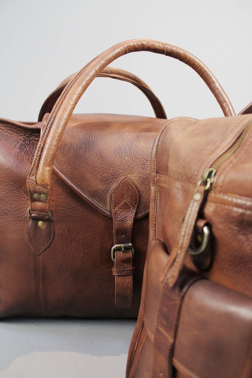 32nd Degree Scottish Rite Travel Bag - Wings Down Vintage Brown Leather - Bricks Masons