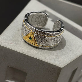 Eye Of Providence Ring - Green & Purple Diamond Adjustable Opening - Bricks Masons