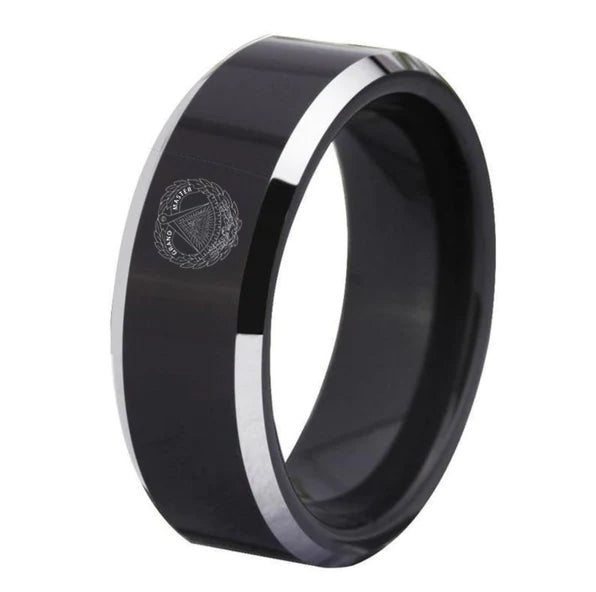 Grand Master Blue Lodge Ring - Black Tungsten - Bricks Masons