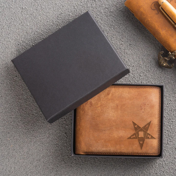 Handmade Leather OES Wallet - Light & Dark Brown - Bricks Masons