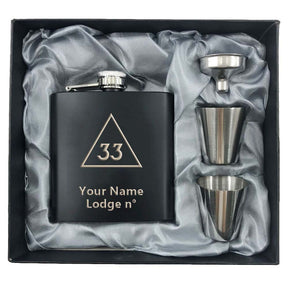 33rd Degree Scottish Rite Flask - 2 Shot Glasses & Funnel - Bricks Masons