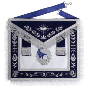Junior Steward Blue Lodge Officer Apron - Navy Blue With Silver Side Tabs - Bricks Masons