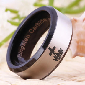 Knights Templar Commandery Ring - Black Beveled Tungsten - Bricks Masons