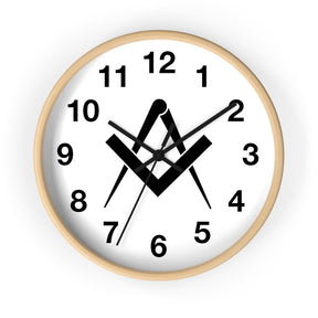 Master Mason Blue Lodge Clock - Wooden Frame Square & Compass - Bricks Masons