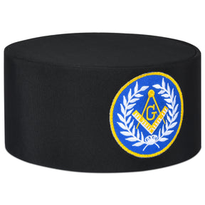 Master Mason Blue Lodge Crown Cap - Black With Blue Emblem & Wreath - Bricks Masons