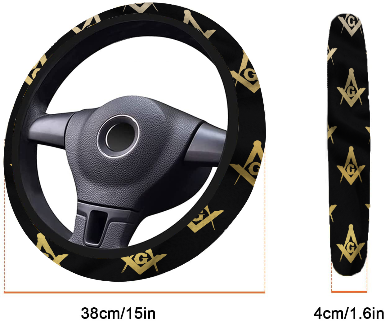 Master Mason Blue Lodge Steering Wheel Cover - White & Gold - Bricks Masons